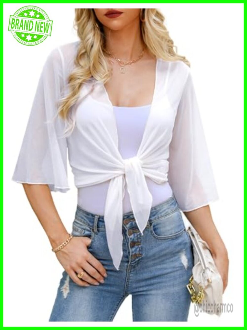 Women's Sheer Bolero Shrug Open Front Cropped Cardigan Bell Sleeve